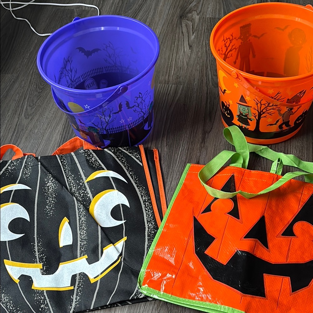 Halloween totes and buckets! Brand new - bundle of 4